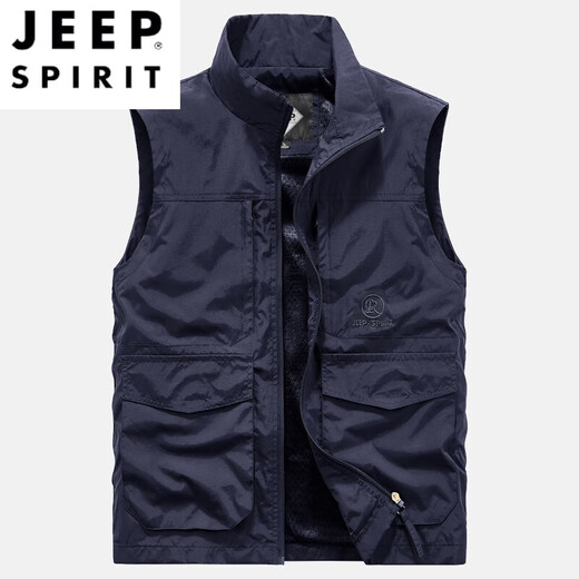 JEEP SPIRIT户外马甲男春秋新款工装多口袋背心夏季轻薄休闲立领摄影外套 7009灰色两面穿  加绒 2XL