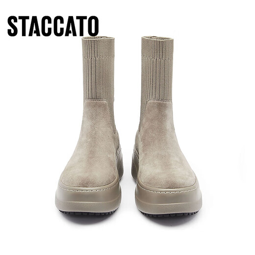 Sijiatu's new winter fashion sock boots stretch boots thin boots thick sole mid-tube boots women's boots S9930DZ3 velvet-sensing apricot (single) 38