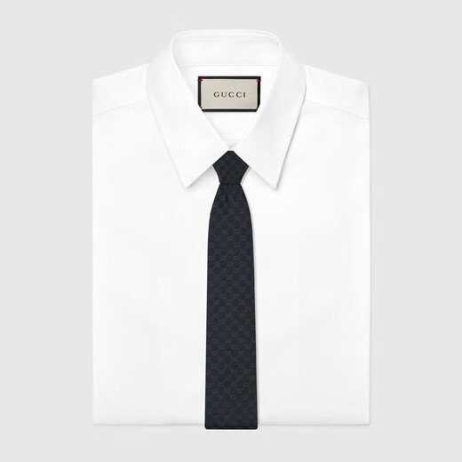 GUCCI Gucci GG silk jacquard tie gift dark blue and green one size