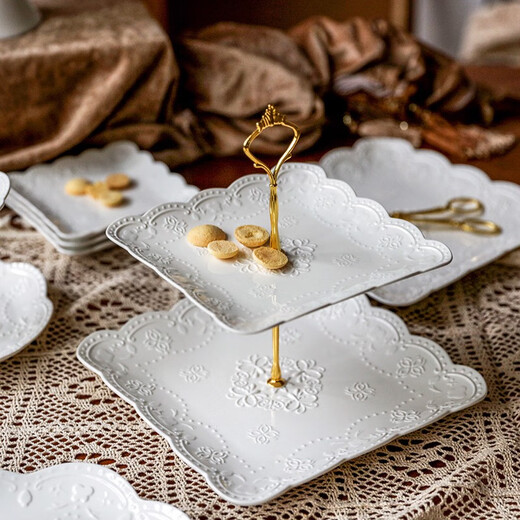 Jiayi Kitchen Decorative Dessert Table Display Rack Ornaments European Cold Dinner Tea Break Table Cake Dessert Tray Afternoon Tea Snack Rack Three-piece Set