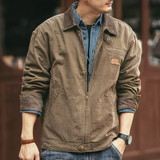 JEEP SPIRIT Jeep American retro heavyweight work jacket 2024 men's spring and autumn pure cotton new outdoor hunting jacket handsome jacket Khaki XL suitable for 155-175Jin Jin equals 0.5 kg