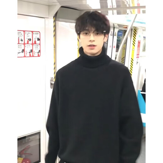 卡图弛黑色高领毛衣男春秋季宽松加厚慵懒高级感痞帅cleanfit打底针织衫 黑色 XL