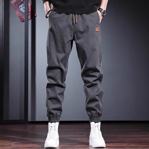 Cotton American trendy workwear pants for men in spring, autumn and winter new fashion brand loose velvet sports casual pants for men black K307 non-velvet high quality L 100-120Jin Jin equals 0.5 kg