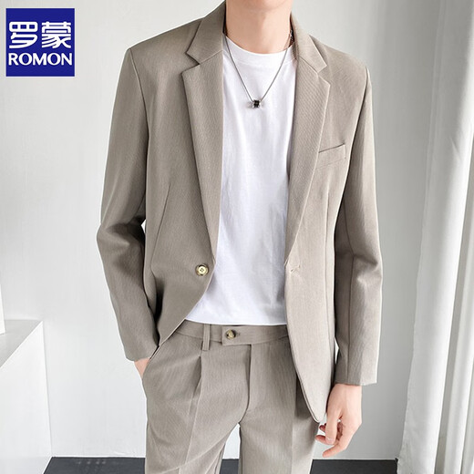 ROMON casual suit suit for men, loose and versatile jacket, high-end Korean version, light business formal wear, handsome little suit for men, two-piece suit, gray blue suit + trousers, XL size
