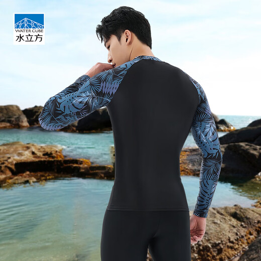 Water Cube Swimsuit Men's Surf Wetsuit Coldproof Long Sleeve Top Swimsuit Quick Drying Suit Seaside Vacation Black L