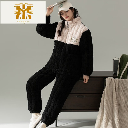 Fmseruios Light Luxury High-End Coral Velvet Cotton Pajama для женщин в зимней трехслойной сгущенной плюшевой домашней одежде для женщин Зимняя фланель MFB12250 ЖЕНЩИНЫ L