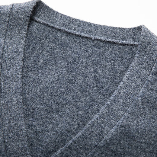Hengyuanxiang Autumn and Winter Men's 100% Pure Wool Vest Winter V-neck Wool Sweater Sleeveless Knitted Sweater Cardigan DNDS-55607 Minghua Gray XL (175)