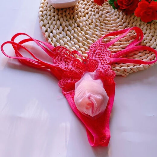 Men's no-take-off hollow thong, seamless thin straps for couples, butterfly embroidered T-pants, sexy underwear, red one pack, one size fits all 100-130 Jin Jin equals 0.5 kg