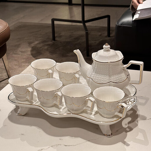 Xibaisheng Ceramic Water Cup Set Home Living Room Hospitality Cup Housewarming Gift Opening Gift High-end Gift Tea Set European Cup 8-piece Set 021 Gift Box