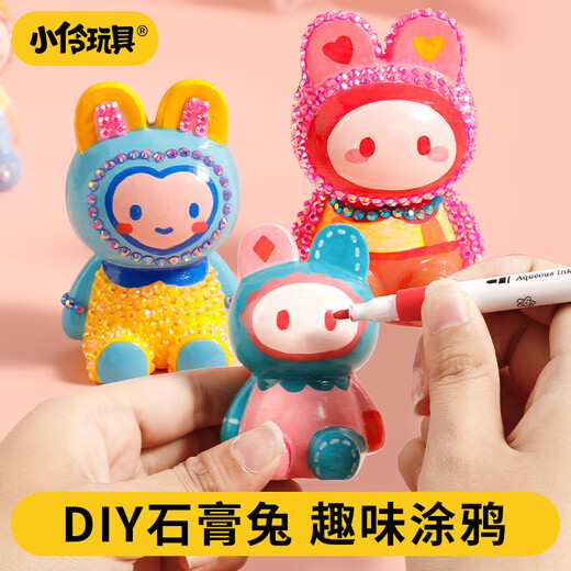 Xiaoling Toy Colored Doll Gips DIY Kaninchen handbemalte farbige Spielzeug Graffiti Weißer Embryo Gips Workshop-Kaninchen-Kaninchen-Künstler