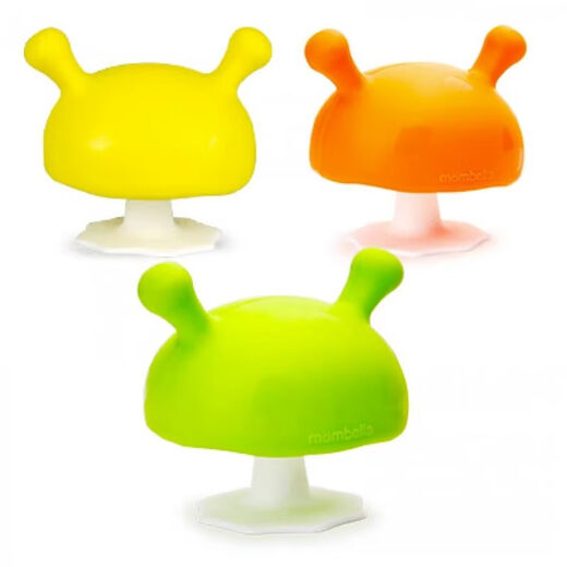 Mombella small mushroom soothing teether baby soft chewable silicone toy pink comes with anti-drop chain + storage box