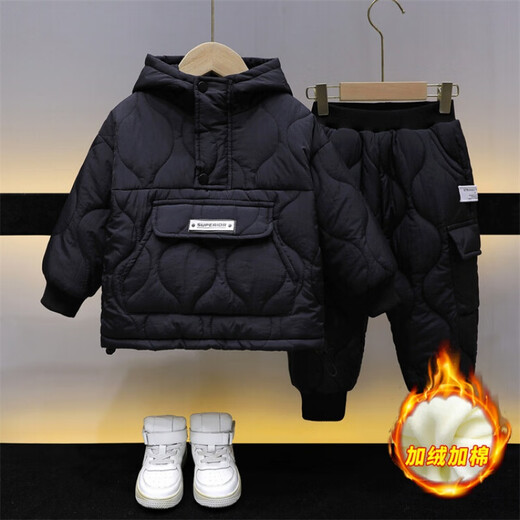 G.DUCKKIDS children's clothing boys suit autumn and winter new one-year-old baby clothes little boy long-sleeved cotton coat two-piece set thickened and warm black 100 (recommended height 90-100cm 3-4 years old)