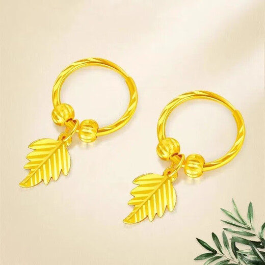 Pupan Lao Phoenix Gold Store Hong Kong Duty Free 9999 Gold Earrings Gold Leaf Earrings Versatile Slimming Earrings Gift Box + Certificate Lao Fengxiang's Same Style