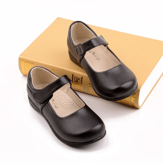 G.duck girls black leather shoes children student performance shoes girls princess single shoes middle and large children dress shoes etiquette school uniform shoes 55 watt black 38 inner length 24 cm