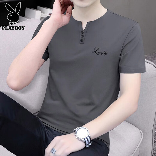 花花公子（PLAYBOY）短袖t恤男2025夏季新款潮流v领休闲宽松上衣薄款凉感男装 5024白色 M