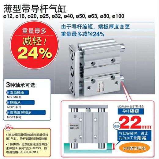 XMSJSMC带导杆三轴气缸MGPM12/16/20/25/32/40/63/10/50/75/80 MGPM12250Z