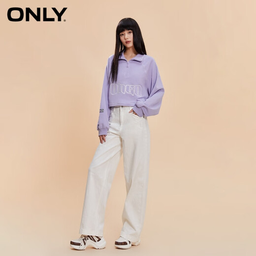 
ONLY autumn and winter fashion casual embroidery contrasting color short long sleeve round neck sweatshirt for women 12349S027 C38 Wisteria color M 165/84A