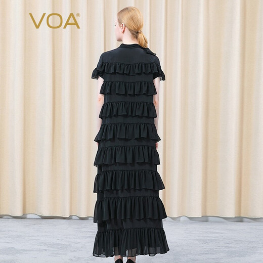Voa Silk Double crêpe STRAP ROUND COUP DÉCORATIVE MANDE COURT COURTÉE GÉOGRÉTÉ GÉOGRENTE MURBERNE BLACK MURBERNE SOLK LONGE AE826 DARK COMPENIR (B13) M