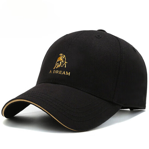 POLO men's hat pure cotton spring and autumn new fashion brand baseball cap women's fashion casual versatile sunshade duck tongue calf style - black (gold thread embroidery)