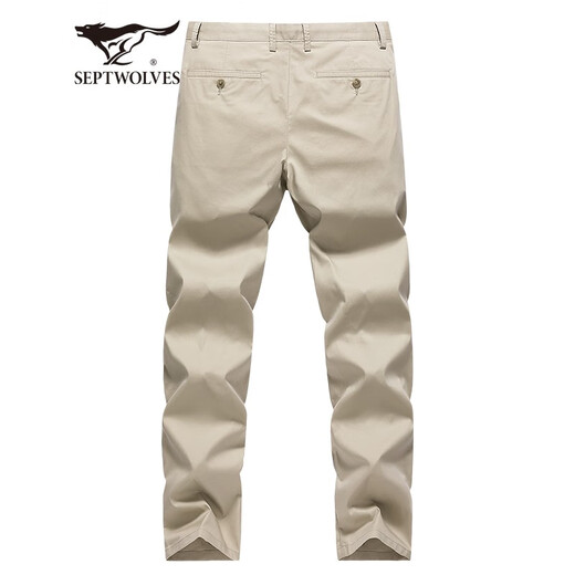 Pantalones casuales de siete lobo Men Barra de oxígeno de hielo Autumn Antibacterial y refrescante pantalones transpirables Men Negocios Pantalones rectos Pantalones de hombres 701 (Caki) 35 90a