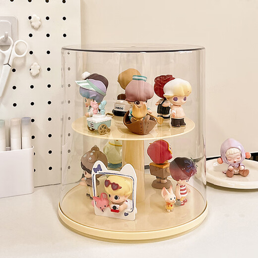 Jiuli rotating blind box storage display stand multi-layer LEGO figure display cabinet dustproof suitable for Bubble Mart display box cream yellow + dust cover rotatable - single large size