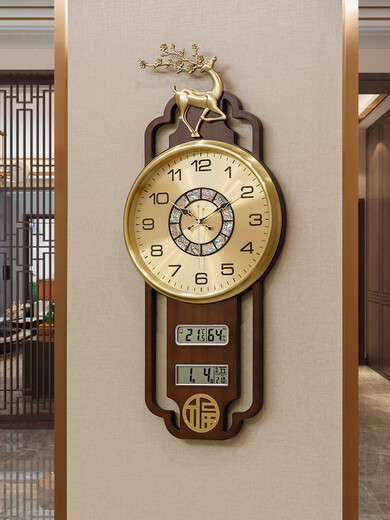 El nuevo reloj de pared de reloj de cobre de SANQIHU, sala de estar de reloj creatividad, nuevo estilo chino, atmosférico, calendario, cuelvina, cuartzo, muro de muro Movimiento silencioso LT-6189 Shell más otro