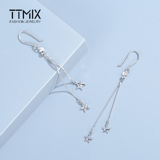 TTMIX platinum star tassel earrings pt950 platinum ear hook earrings long earrings for girlfriend 3.3-3.5g