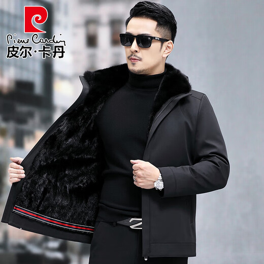 
Pierre cardin (pierre cardin) Parkfor men's short mink liner mink coat for winter new genuine leather jacket thickened fur coat Black mink liner L 48