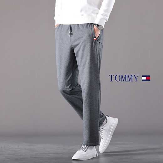 TOMMY JEANS Tommy Tommy spring and summer pure cotton thin fashion casual pants men's drawstring sweatpants straight pants leggings trousers black - leggings XL