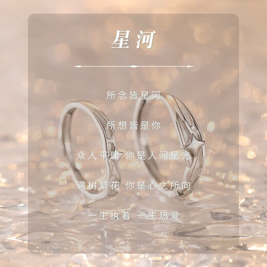 EothS925 Silver Galaxy Couple Ring Girls' Pair of Rings Niche Design Chinese Valentine's Day Birthday Gift for Girlfriend Galaxy Couple Ring + Gift Box Packaging