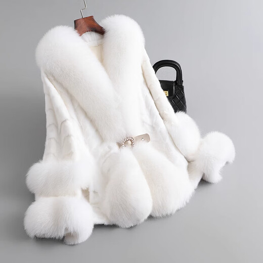 Yongli Hong Mink Coat Women's Mink Fur Coat Korean Style Fashionable Light Luxury Versatile Fox Fur Collar Mink Coat Black 2XL Yongli Hong Mink Coat Women's Mink Fur Coat Korean Style Fashionable Light Luxury Versatile Fox Fur Collar Mink Coat Black 2XL