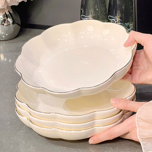 Xibaisheng high-looking plate, household dish plate, particularly beautiful dinner plate, creative ceramic steamed fish plate tableware, underglaze color, petal plate, 4 pieces, 1389 8.5 inches