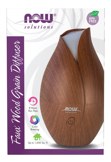 NOW FOODS ultra-quiet ultrasonic wood grain essential oil diffuser home office aromatherapy LED color changing