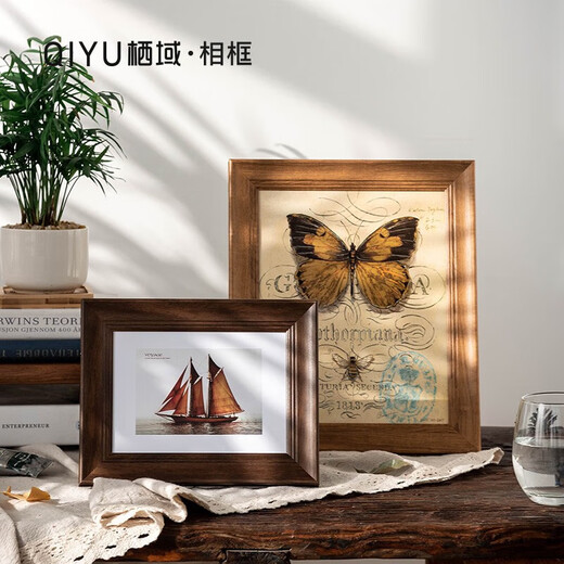 Qiyu American 8-inch photo frame table hanging wall vertical and horizontal photo frame mounting A4 certificate frame custom photo frame plus photo walnut color A4 (photo 21cm*29.7cm)