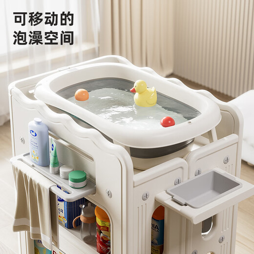 巴顿熊婴儿尿布台抚触护理台换尿布可移动新生幼儿洗澡台多功能收纳架 尿布台+小水盆