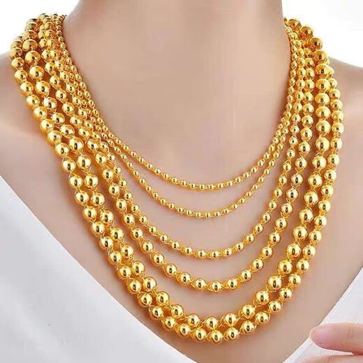Jinhuang JENVORL Vietnamese sand gold necklace for men, sand gold does not fade for a long time, glossy round beads for men, gold-plated sand gold same necklace for women, 5n round bead chain 33