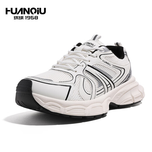Global dad shoes men's sports outdoor casual shoes breathable lace-up trendy versatile shoes men 5009 white and black 42