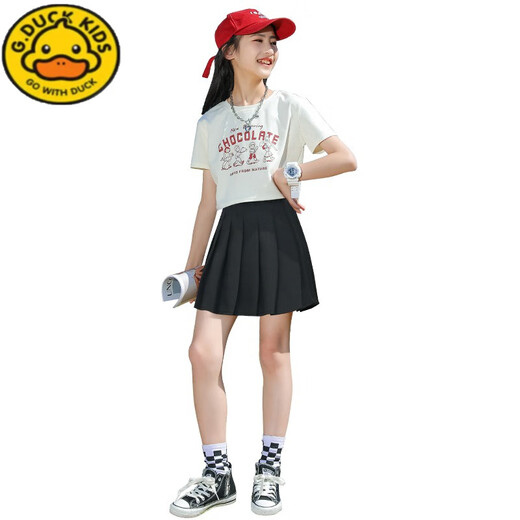 G.Duckkids Little Yellow Duck Girl Kleid 25 Neuer Sommer JK Anzug Kinder Großer Kinder lässig plisderner Rock Mode Kurzrock 9922t-Shirt +1516 Schwarz 120 cm