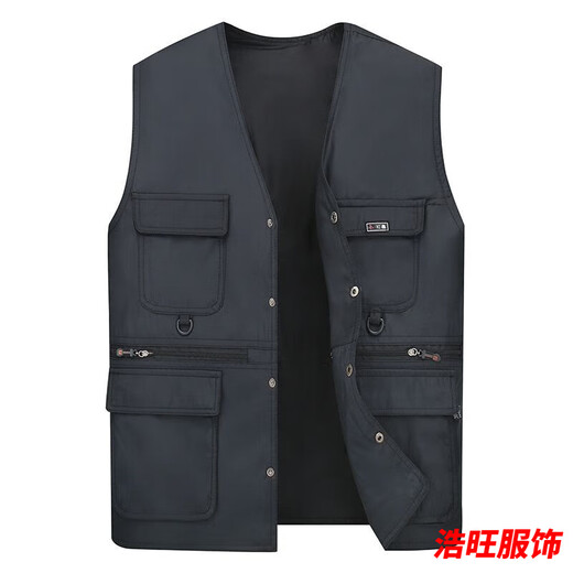 Mouth-turning spring and autumn dad wear outdoor multi-pocket vest breathable middle-aged and elderly vest waistcoat men's fishing photography vest men black size 2/style medium size weight 120-150