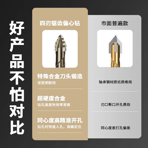 JCZS German upgraded drill bit four-edged serrated eccentric drill for dry drilling super-hard full ceramic tile ceramic glass marble concrete new four-edged serrated drill 6+8 two in total