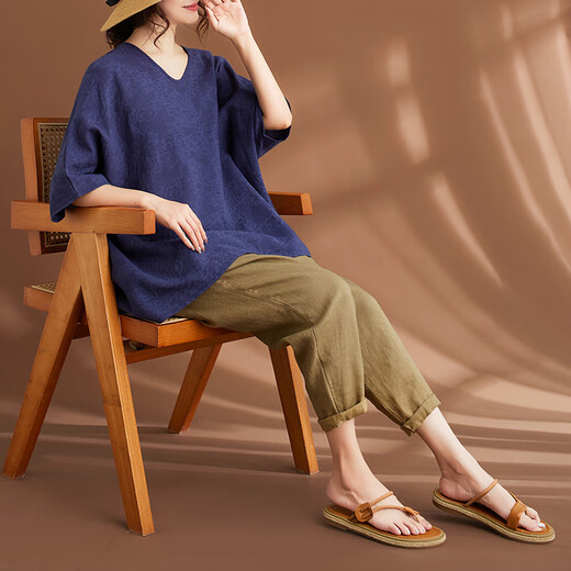 简当（JIANDANG）大码女装夏季胖MM纯色提花休闲宽松蝙蝠袖T恤遮肚子上衣9227 淡粉 大码均码【200斤以下】