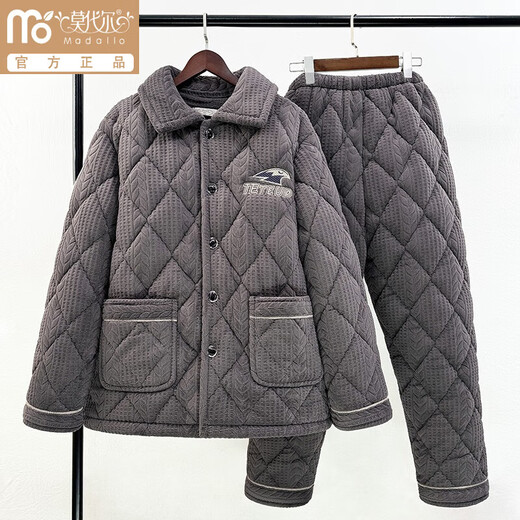 Modal middle-aged and elderly men's pajamas in winter coral velvet clamp thickened larger size father's warm cotton jacket set home clothing N9921M gray [thickened and upgraded] L (90-120Jin [Jin equals 0.5 kg])