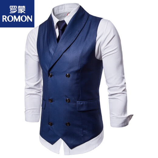 罗蒙（ROMON）【标准型马甲】英伦男式双排扣西服领背心时尚简约韩版复古西装马 黑色 M (约适合160-170高120斤内穿)