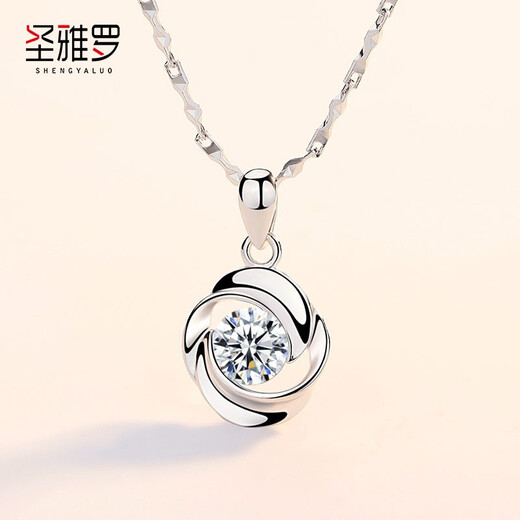 Saint-Jacques 999 pure silver four-leaf clover necklace, women's fashion jewelry pendant, birthday gift for girlfriend, love at first sight, white zirconium + baby's breath chain