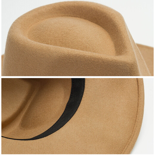 Select letter European and American autumn and winter large brim felt hat peach heart top fashion casual flat brim hat for men and women British imitation woolen material jazz hat gray coffee suitable for 56-58CM head circumference