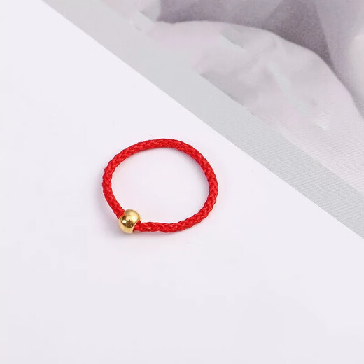DR-FLVVS 18K gold small gold bean ring 999 gold gold transfer beads for male and female couples braided red rope shake 0.03g gold beads + black rope