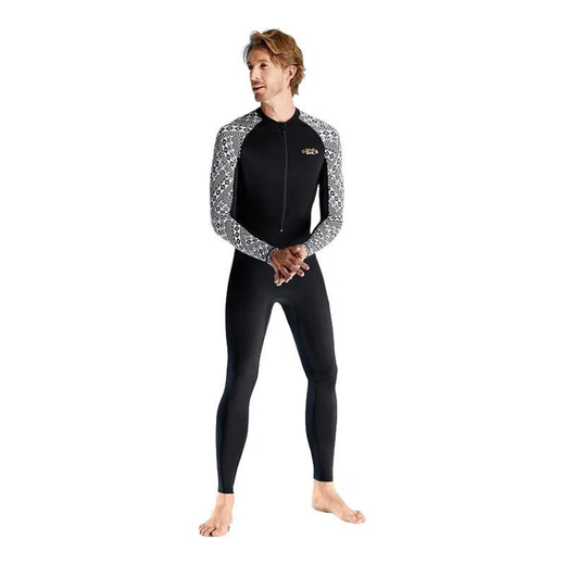 DIVE&SAIL men's and women's one-piece swimsuit long-sleeved quick-drying suit surfing suit wetsuit ice-sense Lycra jellyfish suit hot spring suit black men's S