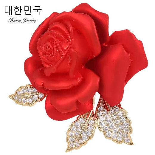 Coriander red rose brooch for women, light luxury, temperament corsage, suit sweater pin, trendy holiday gift, red lily 004 A11-202