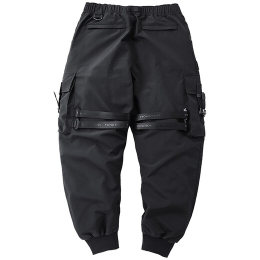 VIP flight trendy brand overalls men's loose multi-pocket casual pants spring and autumn thin sports trousers leggings functional wind paratrooper pants black 2XL