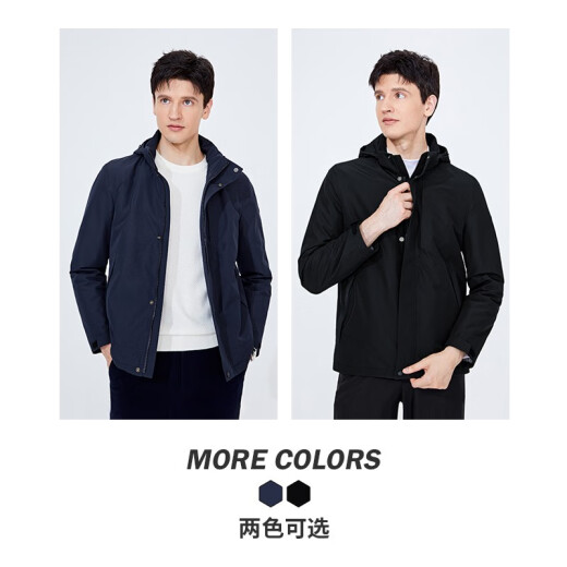 Navigare意大利小帆船男士棉服秋冬季可拆卸连帽外套夹棉保暖通勤夹克衫 黑 XL 码